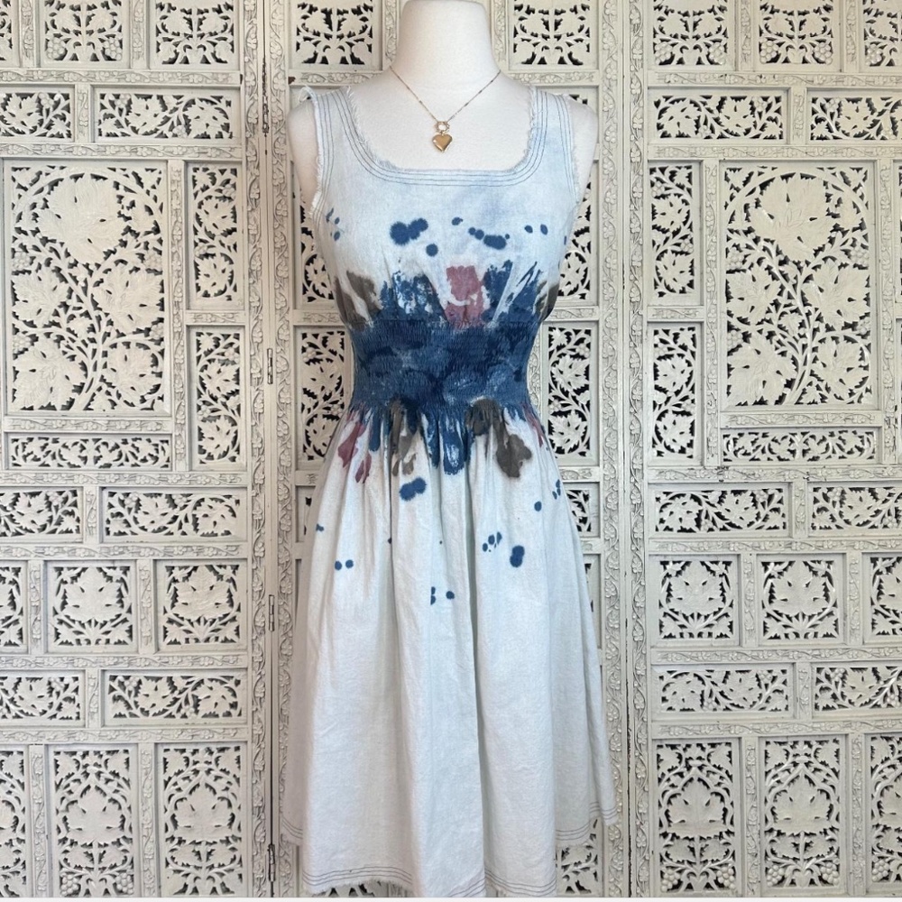 Lusaka Blue Watercolor Knee Length Sleeveless Dress Sz Small‎